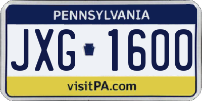 PA license plate JXG1600