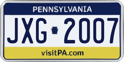 PA license plate JXG2007