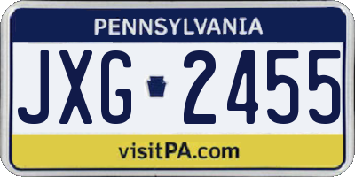 PA license plate JXG2455