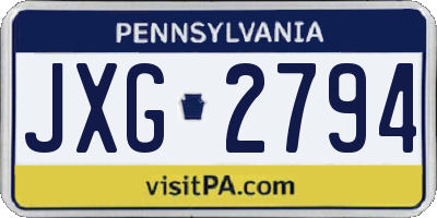 PA license plate JXG2794