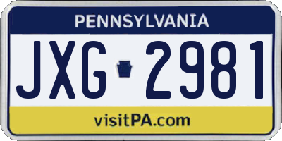 PA license plate JXG2981