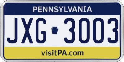 PA license plate JXG3003