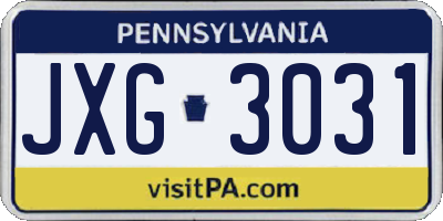 PA license plate JXG3031