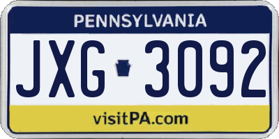 PA license plate JXG3092
