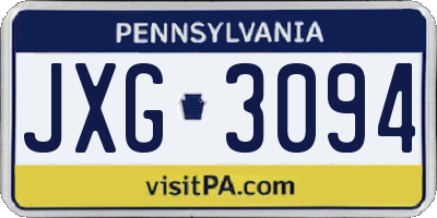 PA license plate JXG3094