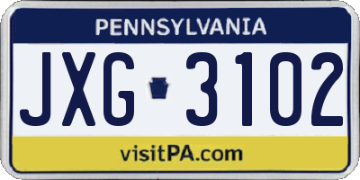 PA license plate JXG3102
