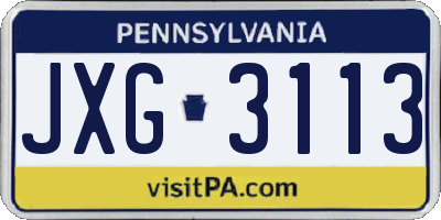 PA license plate JXG3113