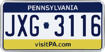 PA license plate JXG3116
