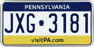 PA license plate JXG3181