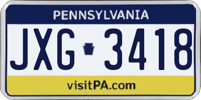 PA license plate JXG3418