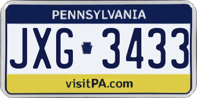 PA license plate JXG3433