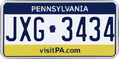 PA license plate JXG3434