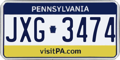 PA license plate JXG3474