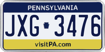 PA license plate JXG3476