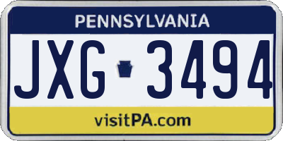 PA license plate JXG3494