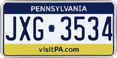 PA license plate JXG3534