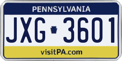 PA license plate JXG3601