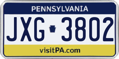 PA license plate JXG3802