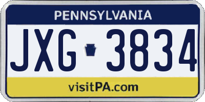 PA license plate JXG3834