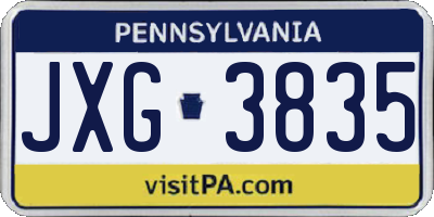PA license plate JXG3835