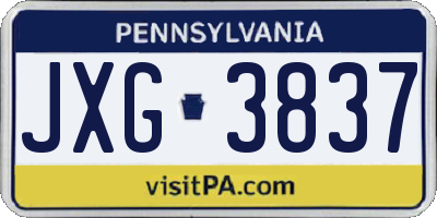 PA license plate JXG3837
