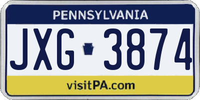 PA license plate JXG3874