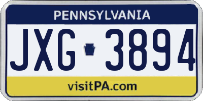 PA license plate JXG3894
