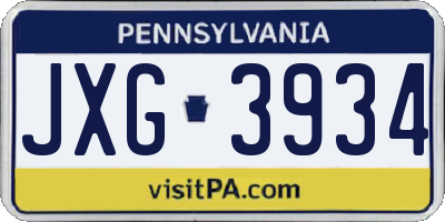 PA license plate JXG3934