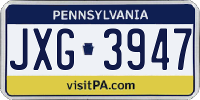 PA license plate JXG3947