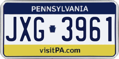 PA license plate JXG3961
