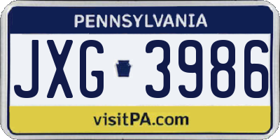 PA license plate JXG3986