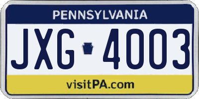 PA license plate JXG4003