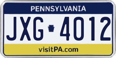 PA license plate JXG4012