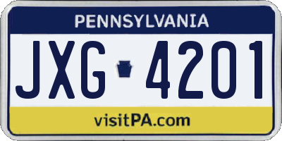 PA license plate JXG4201