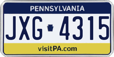 PA license plate JXG4315