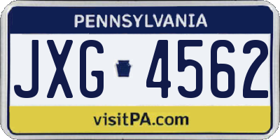PA license plate JXG4562
