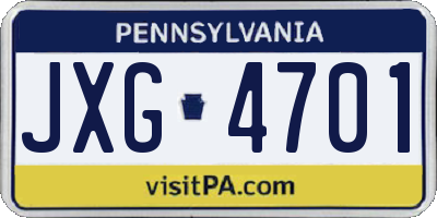 PA license plate JXG4701