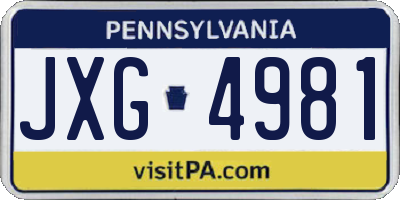 PA license plate JXG4981