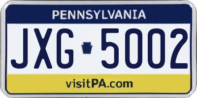 PA license plate JXG5002