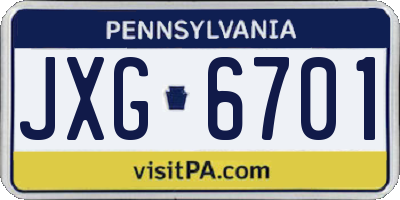 PA license plate JXG6701