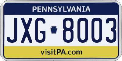PA license plate JXG8003