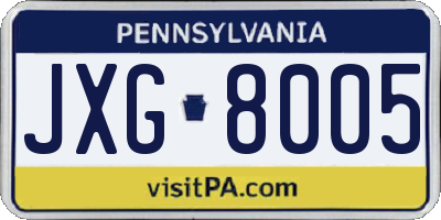 PA license plate JXG8005