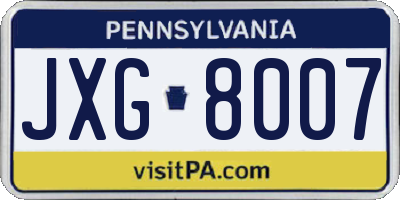 PA license plate JXG8007