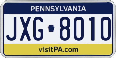 PA license plate JXG8010