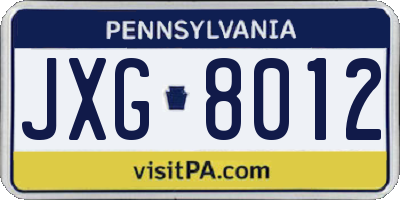 PA license plate JXG8012