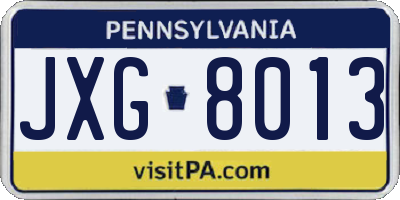 PA license plate JXG8013