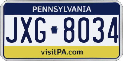 PA license plate JXG8034