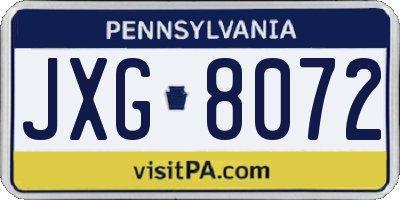 PA license plate JXG8072