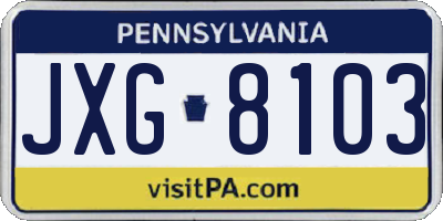 PA license plate JXG8103