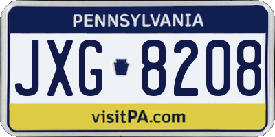 PA license plate JXG8208